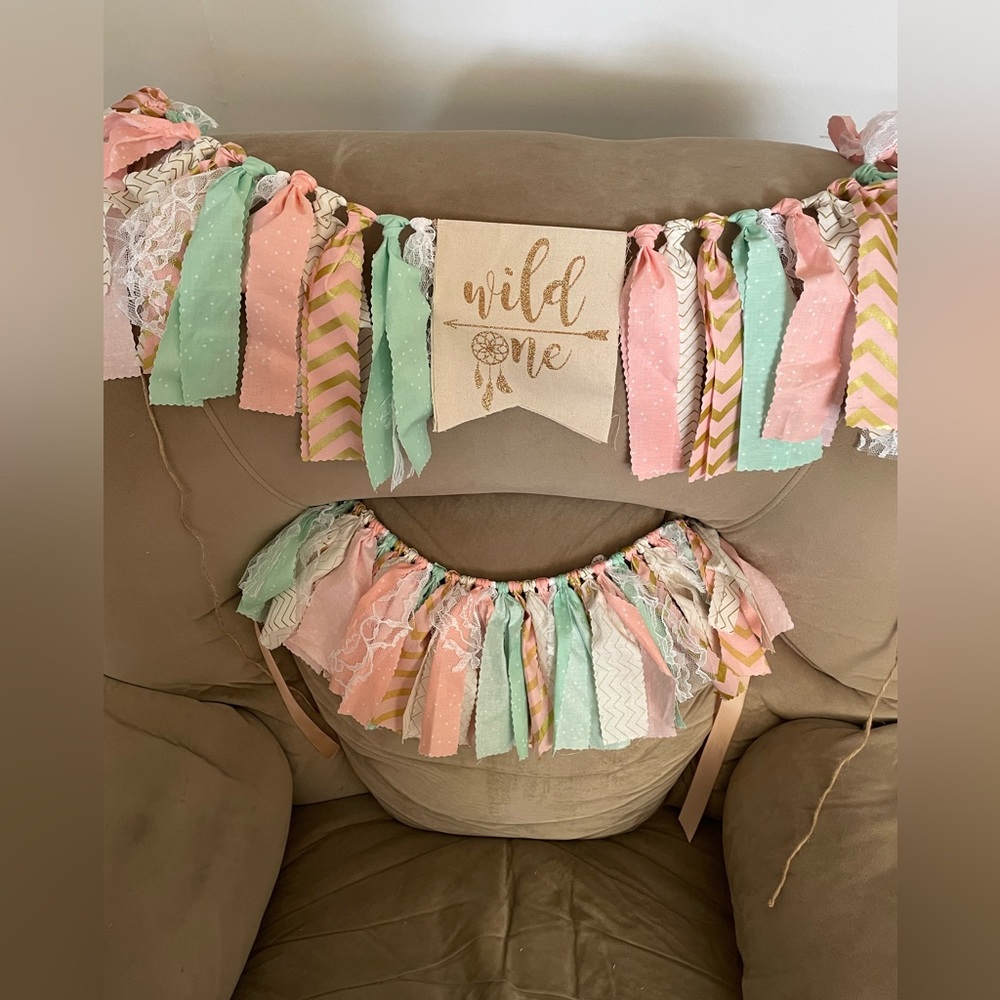 Birthday Banner for high chair and tie on skirt